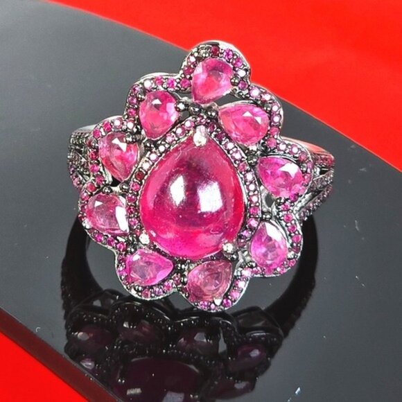 925 Sterling Silver Ring SZ 7 with Natural Ruby Gemstones - Picture 8 of 8